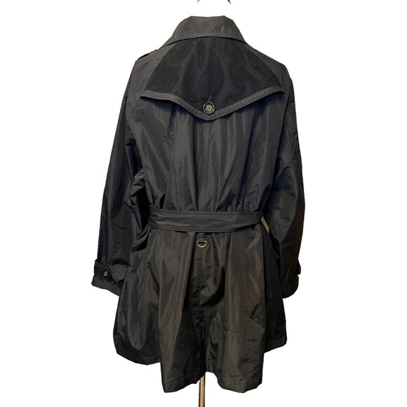 SUSAN GRAVER Women's 3X Belted Trench Coat Black Rain Button Mesh Plus Size - Picture 3 of 9